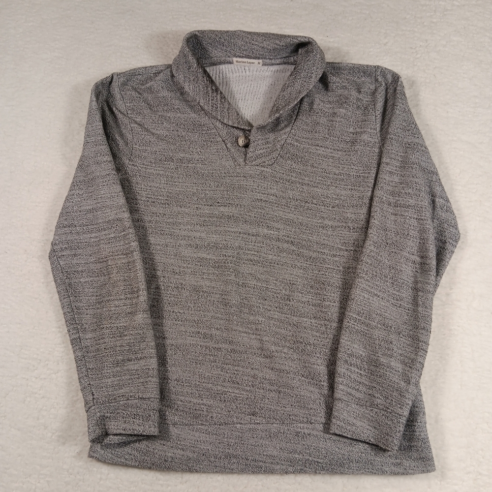 Marine Layer Sweater Mens Medium Gray Shawl Neck Knit Pullover Fisherman
